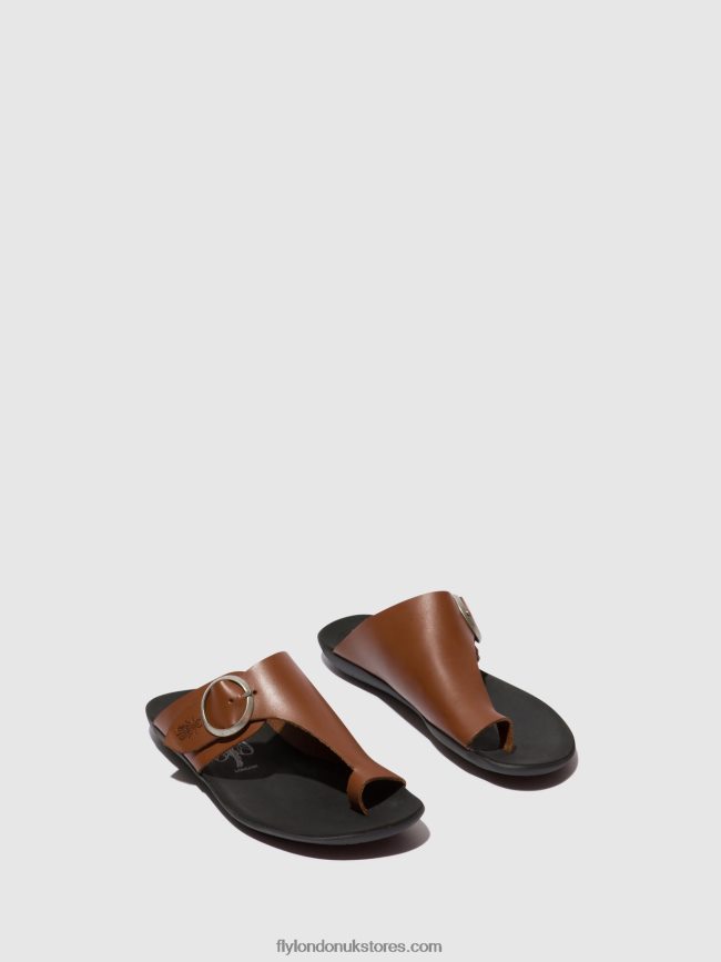 Open Toe Mules MICA758 Women Fly London 4V24RT382 COGNAC