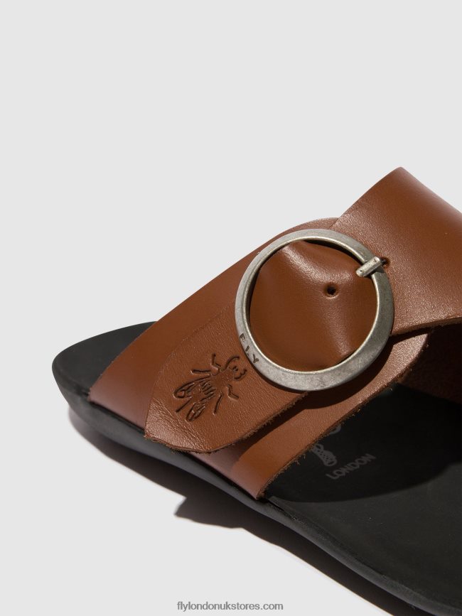Open Toe Mules MICA758 Women Fly London 4V24RT382 COGNAC