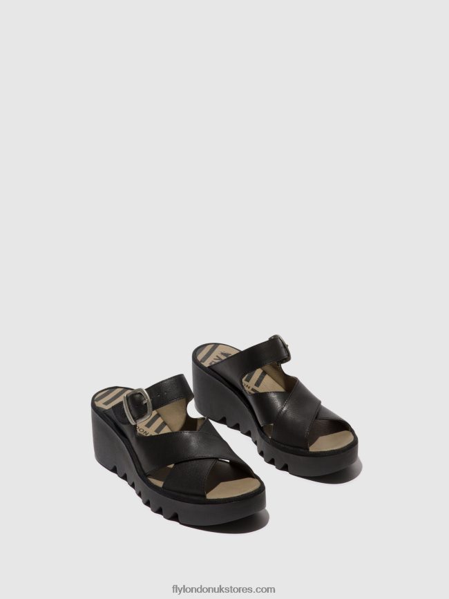 Wedge Mules BOCY409 Women Fly London 4V24RT356 BLACK