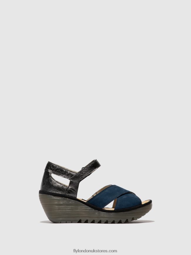Ankle Strap Sandals YENT365 Women Fly London 4V24RT508 BLUE/GRAPHITE