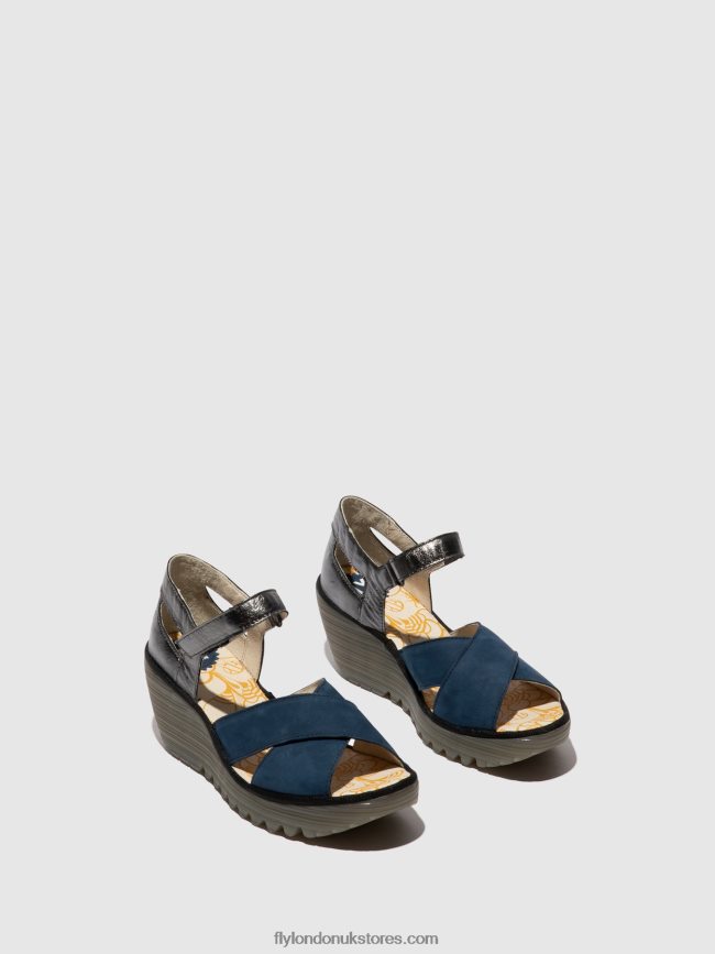 Ankle Strap Sandals YENT365 Women Fly London 4V24RT508 BLUE/GRAPHITE