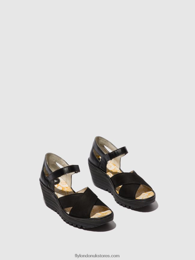 Ankle Strap Sandals YENT365 Women Fly London 4V24RT566 BLACK