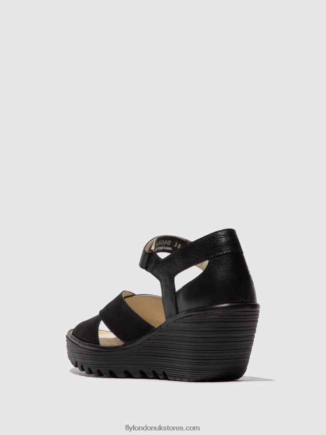 Ankle Strap Sandals YENT365 Women Fly London 4V24RT566 BLACK