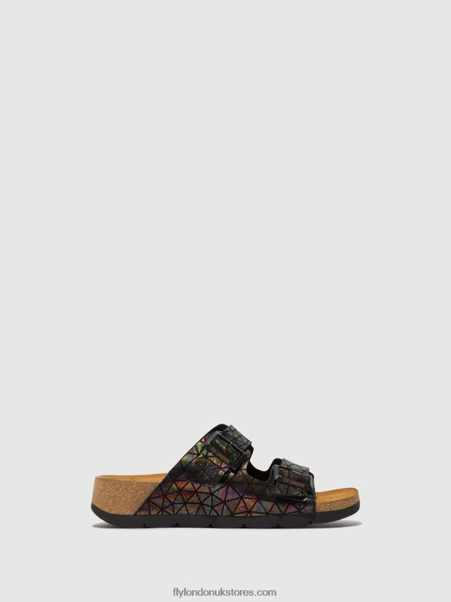 Buckle Sandals CAJA721 Women Fly London 4V24RT500 BLACK PETROL