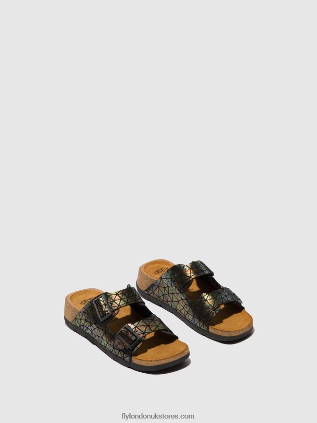 Buckle Sandals CAJA721 Women Fly London 4V24RT500 BLACK PETROL