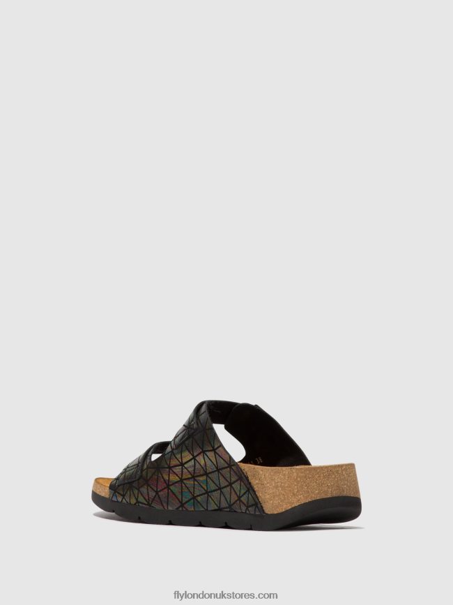 Buckle Sandals CAJA721 Women Fly London 4V24RT500 BLACK PETROL