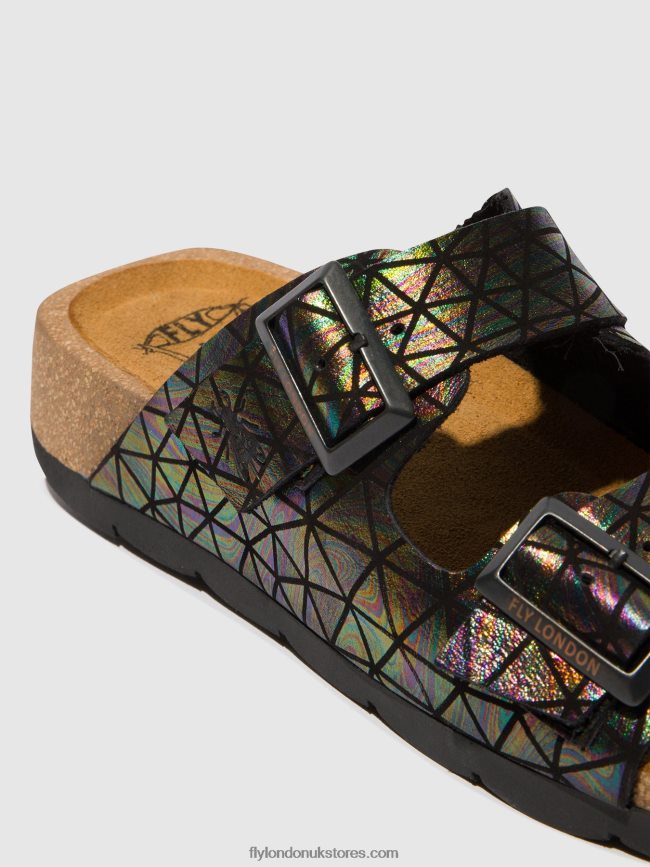 Buckle Sandals CAJA721 Women Fly London 4V24RT500 BLACK PETROL