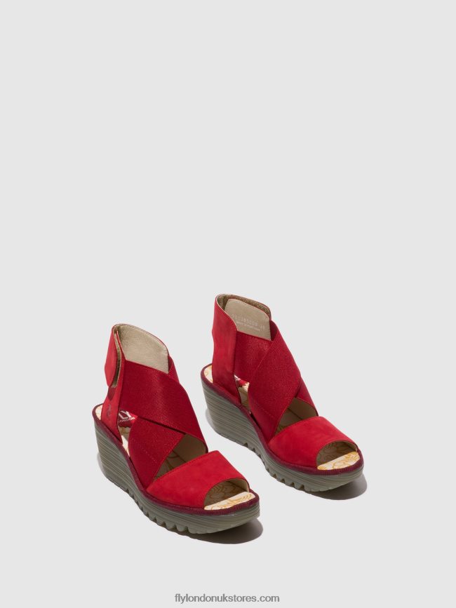 Crossover Sandals YUBA385 Women Fly London 4V24RT486 LIPSTICK RED