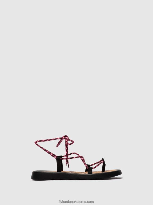 Lace-up Sandals TACE874 Women Fly London 4V24RT550 BLACK(PURPLE)