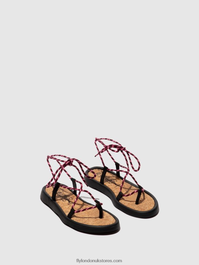 Lace-up Sandals TACE874 Women Fly London 4V24RT550 BLACK(PURPLE)