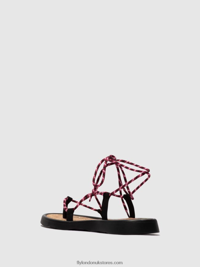 Lace-up Sandals TACE874 Women Fly London 4V24RT550 BLACK(PURPLE)