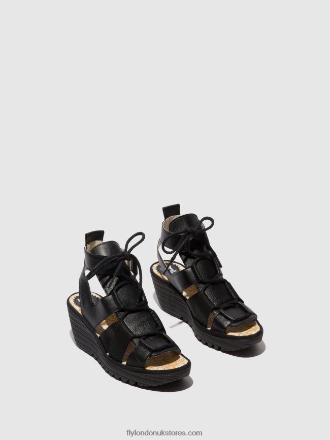 Lace-up Sandals YACA413 Women Fly London 4V24RT473 BLACK