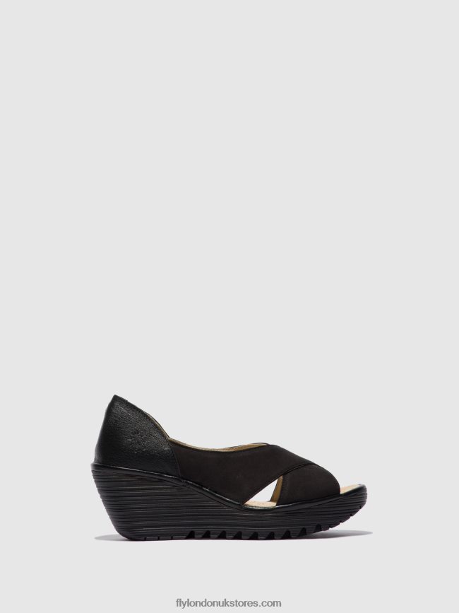 Open Toe Sandals YOMA307 Women Fly London 4V24RT597 CUPIDO/MOUSSE BLACK
