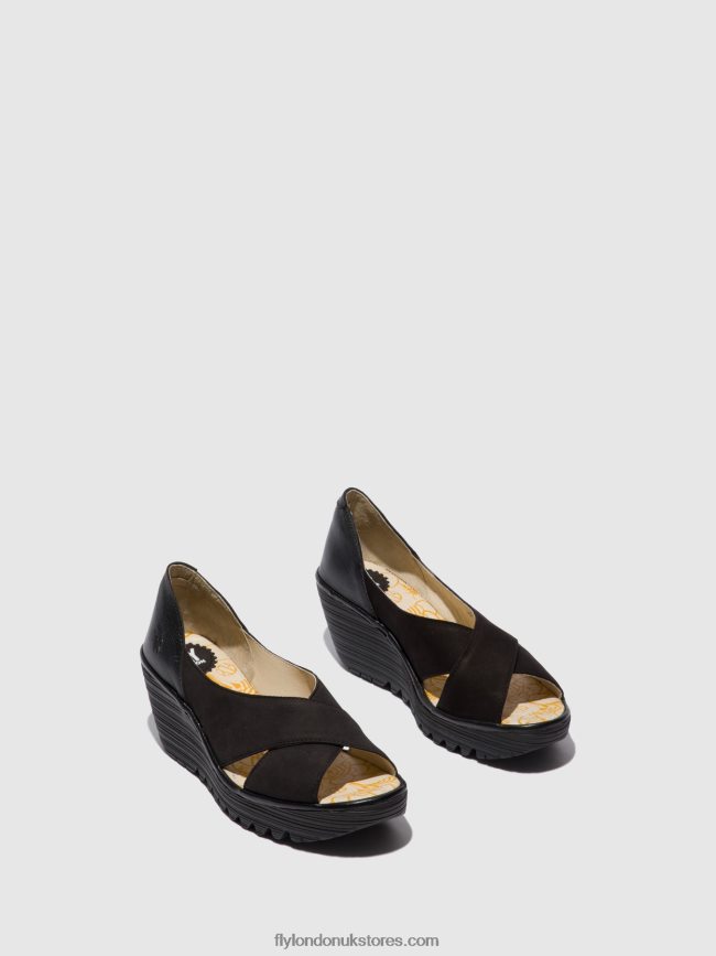 Open Toe Sandals YOMA307 Women Fly London 4V24RT597 CUPIDO/MOUSSE BLACK