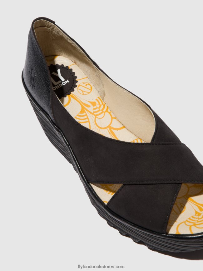 Open Toe Sandals YOMA307 Women Fly London 4V24RT597 CUPIDO/MOUSSE BLACK