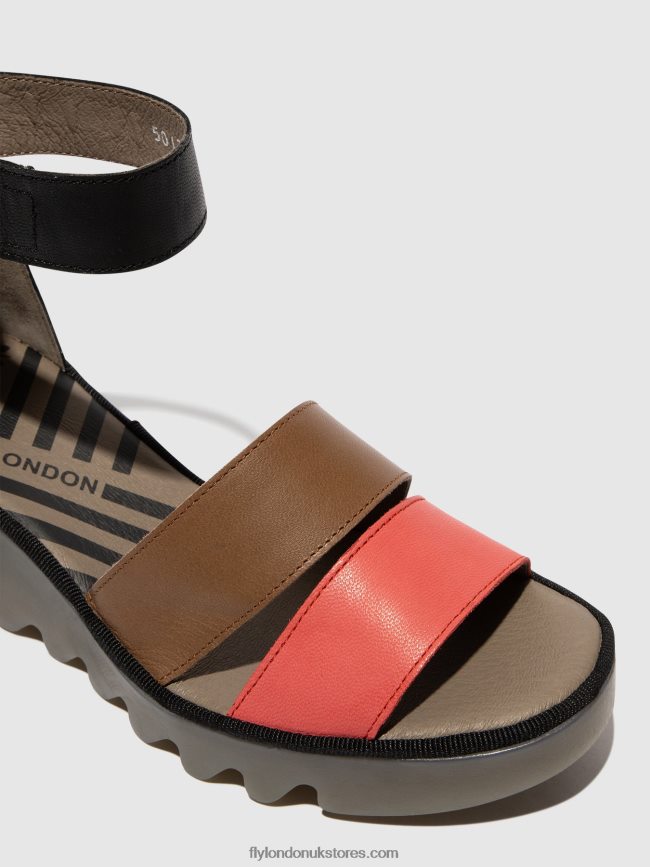Strappy Sandals BONO290 Women Fly London 4V24RT423 RASPBERRY/GROUND/BLACK
