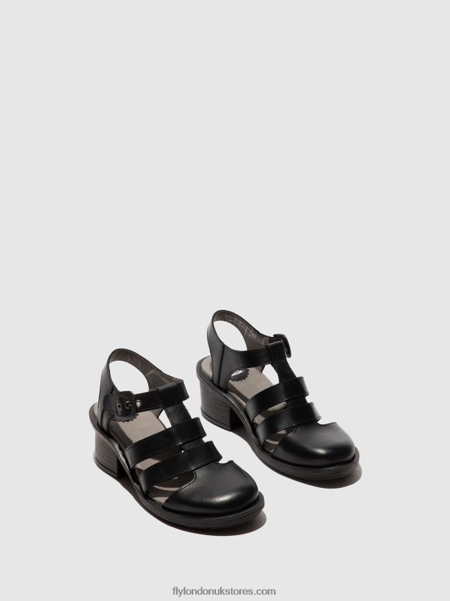 T-Strap Sandals CAHY195 Women Fly London 4V24RT420 BLACK
