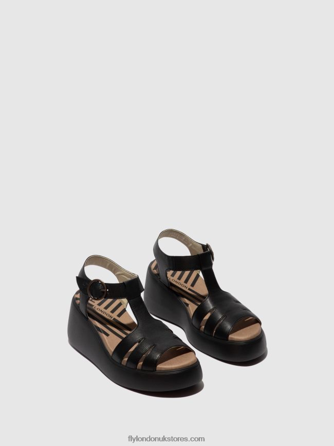 T-Strap Sandals DUMA955 Women Fly London 4V24RT413 BLACK