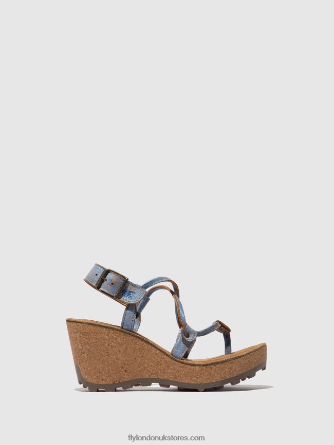 T-Strap Sandals GOSH Women Fly London 4V24RT520 BLUE