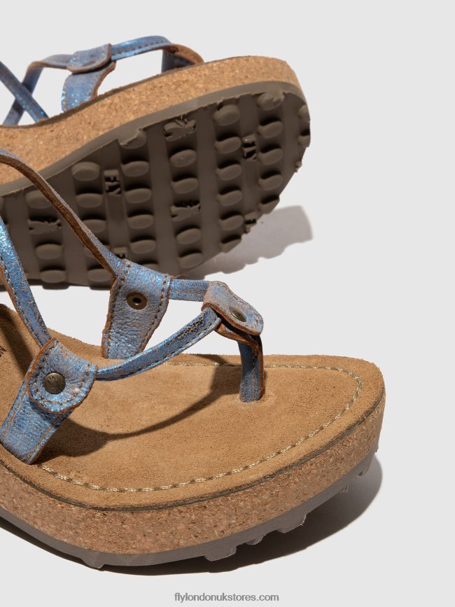 T-Strap Sandals GOSH Women Fly London 4V24RT520 BLUE