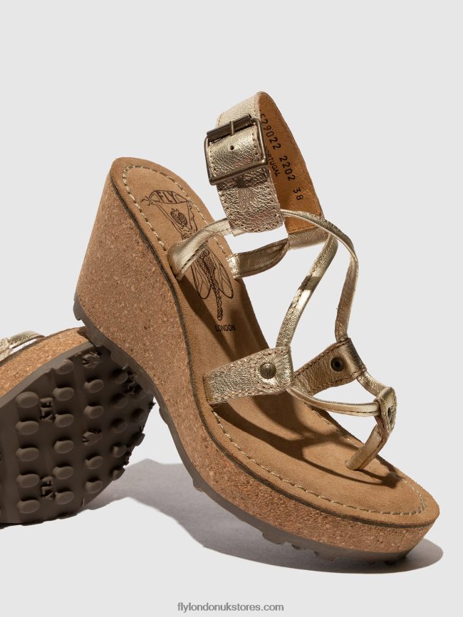 T-Strap Sandals GOSH Women Fly London 4V24RT521 GOLD