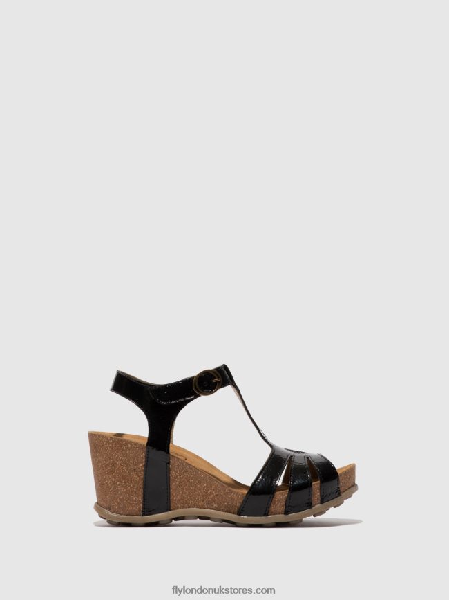 T-Strap Sandals GUMY777 Women Fly London 4V24RT610 LUXOR BLACK
