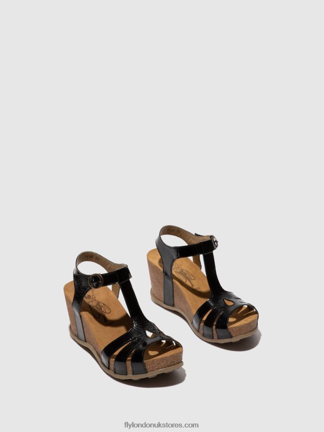 T-Strap Sandals GUMY777 Women Fly London 4V24RT610 LUXOR BLACK