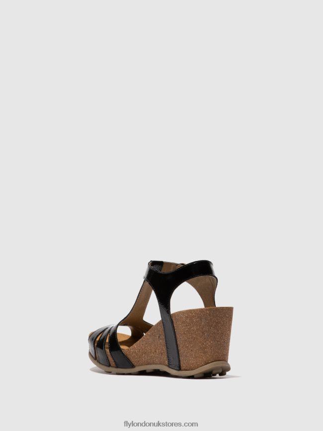 T-Strap Sandals GUMY777 Women Fly London 4V24RT610 LUXOR BLACK