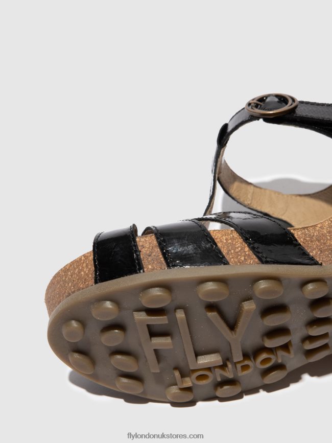 T-Strap Sandals GUMY777 Women Fly London 4V24RT610 LUXOR BLACK