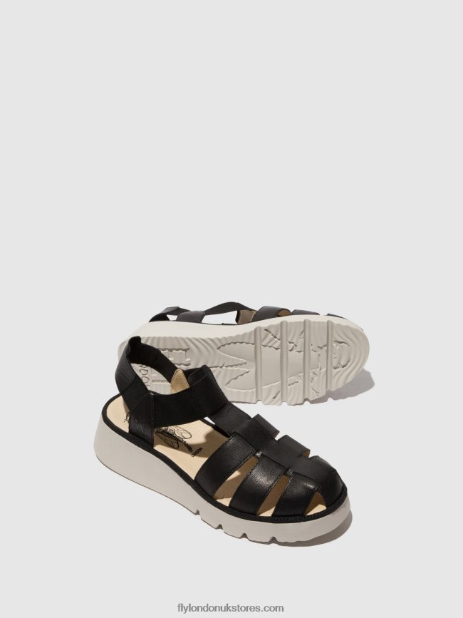 T-Strap Sandals PEFI429 Women Fly London 4V24RT404 BLACK