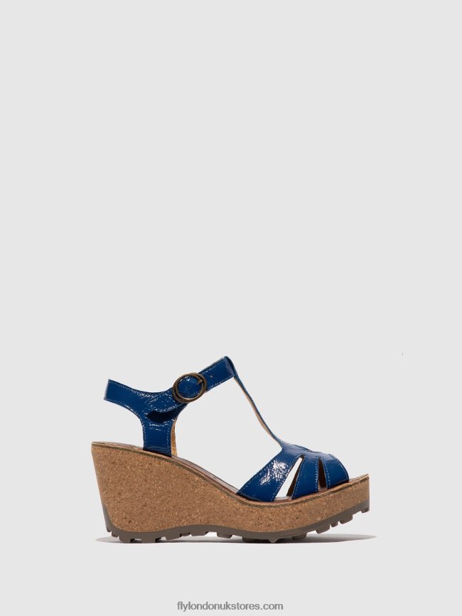 T-Strap Sandals Women Fly London 4V24RT522 GOLD BLUE