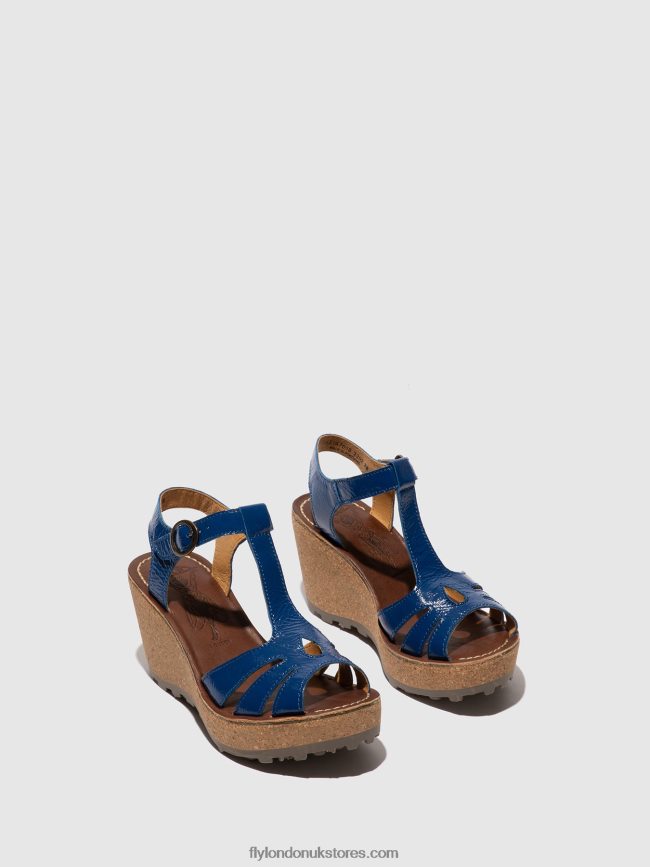T-Strap Sandals Women Fly London 4V24RT522 GOLD BLUE