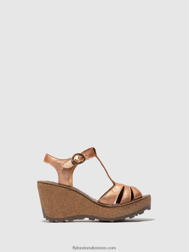T-Strap Sandals Women Fly London 4V24RT523 GOLD BLUSH GOLD