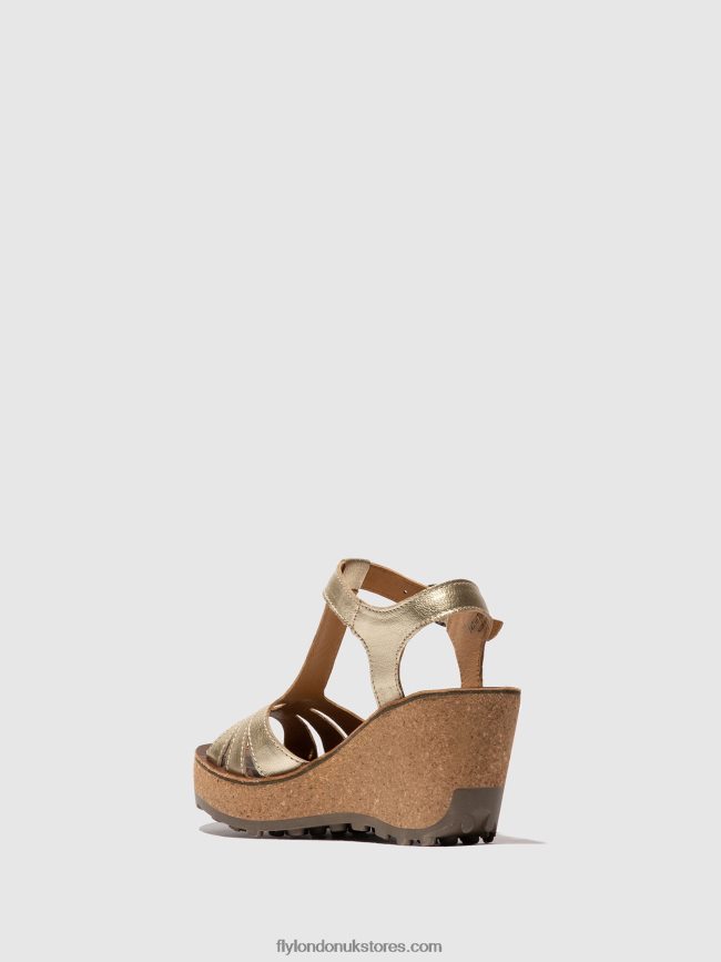 T-Strap Sandals Women Fly London 4V24RT524 GOLD