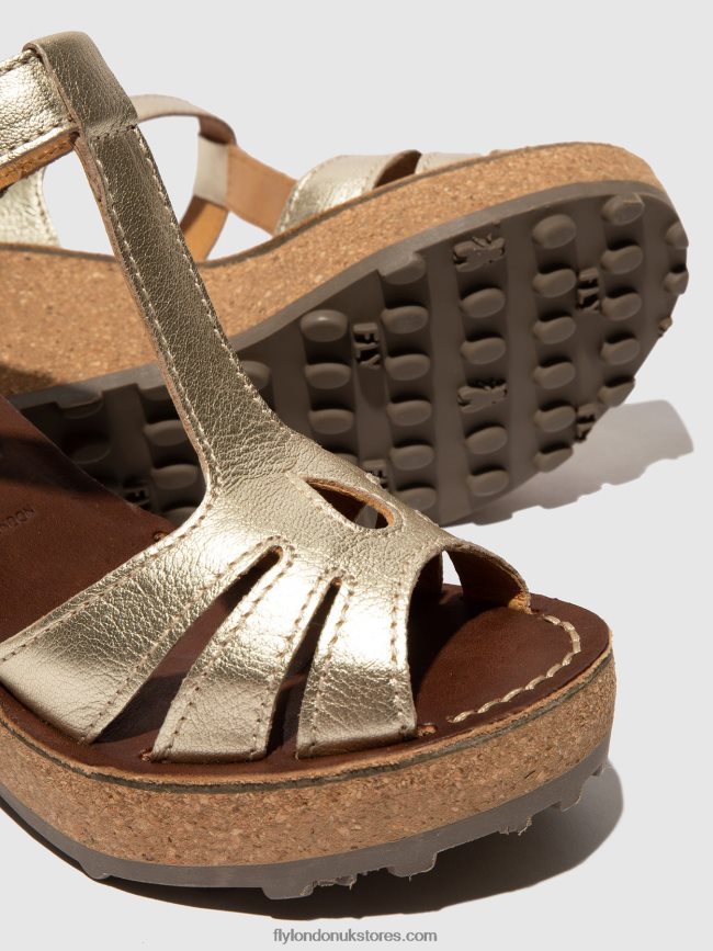 T-Strap Sandals Women Fly London 4V24RT524 GOLD