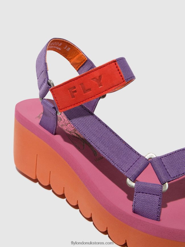 Velcro Sandals YEFA726 Women Fly London 4V24RT396 ORANGE/VIOLET (ROSE)