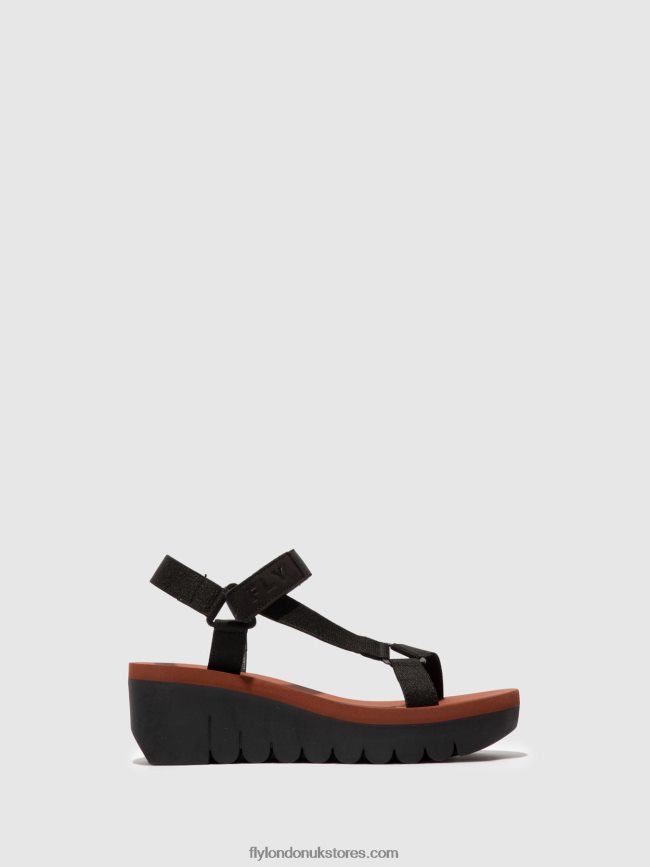 Velcro Sandals YEFA726 Women Fly London 4V24RT609 CUPIDO BLACK (BRICK)