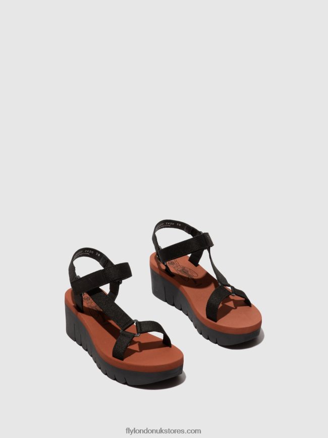 Velcro Sandals YEFA726 Women Fly London 4V24RT609 CUPIDO BLACK (BRICK)
