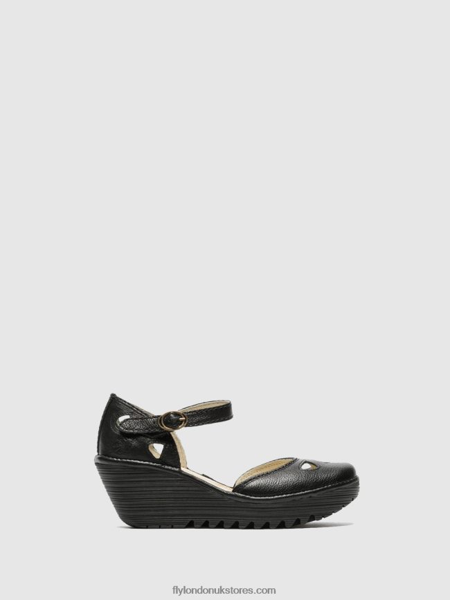 Wedge Sandals YUNA Women Fly London 4V24RT616 BLACK