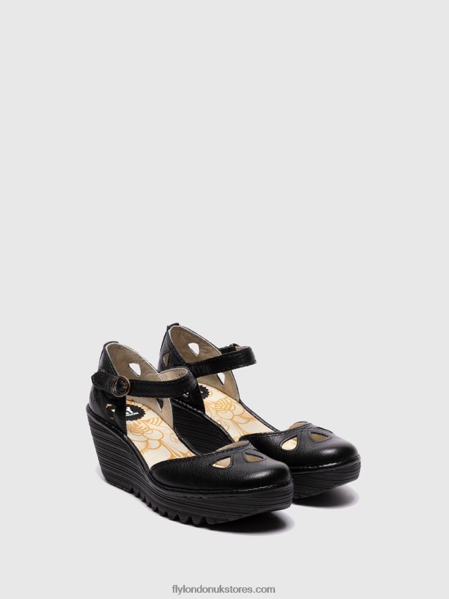 Wedge Sandals YUNA Women Fly London 4V24RT616 BLACK