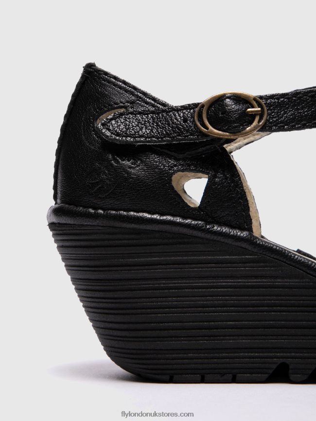 Wedge Sandals YUNA Women Fly London 4V24RT616 BLACK